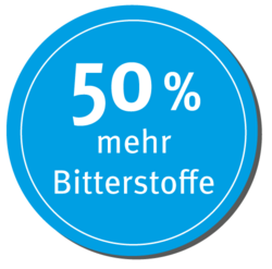 Kreis mit Text: 50 Prozent mehr Bitterstoffe